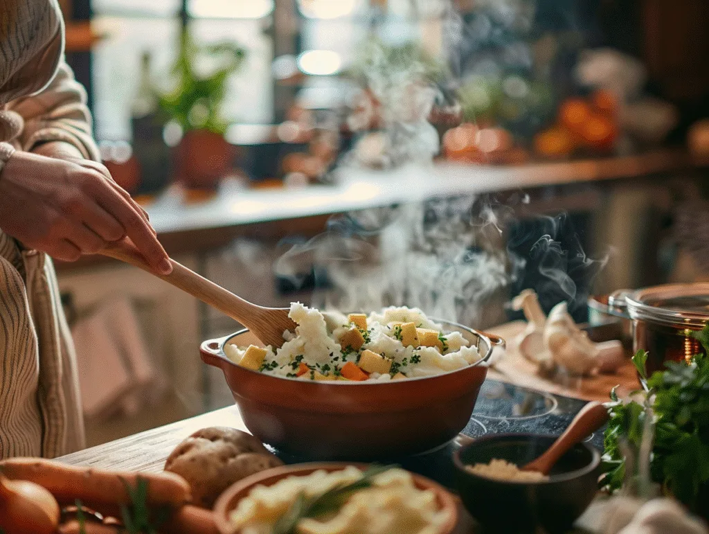 Fall Apple Cider Stew over Mashed Potatoes