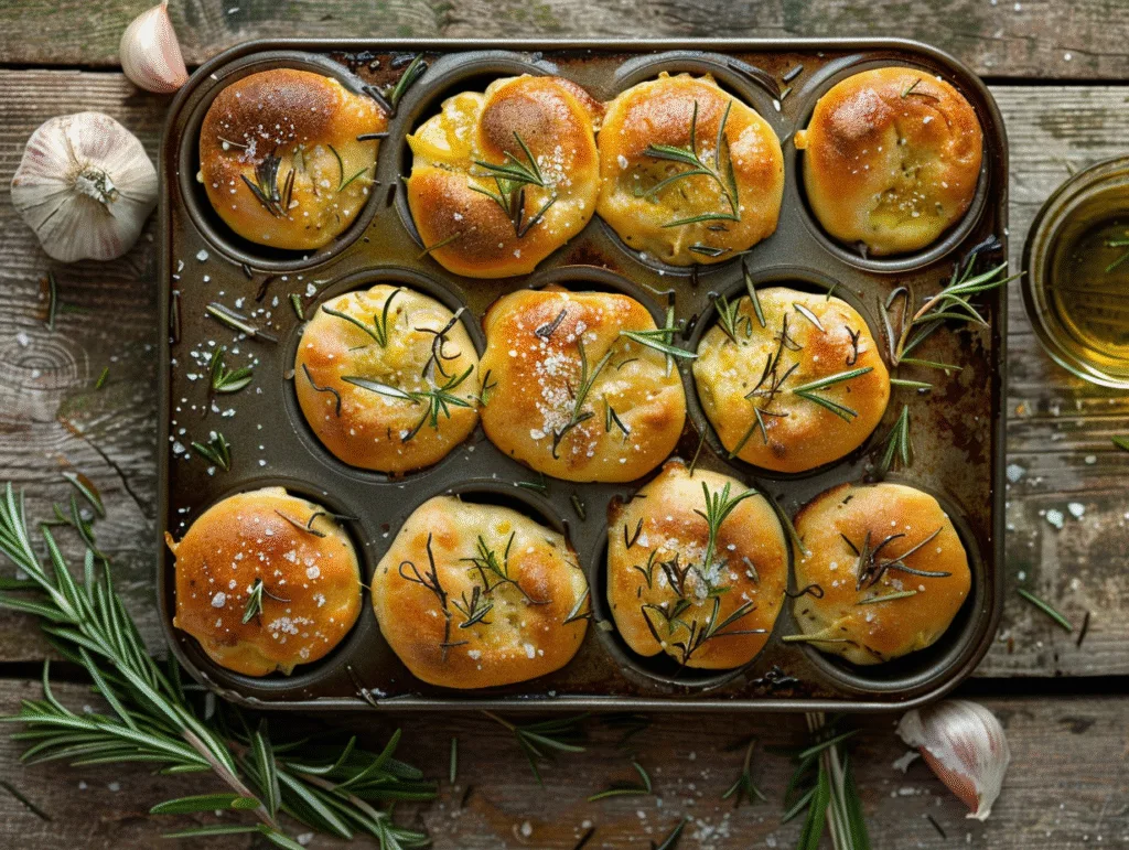 Garlic Rosemary Focaccia Muffins