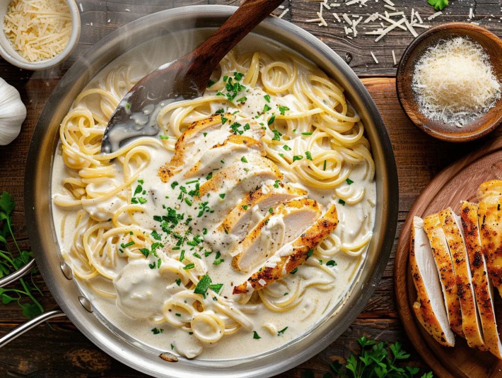 Creamy garlic parmesan chicken pasta 