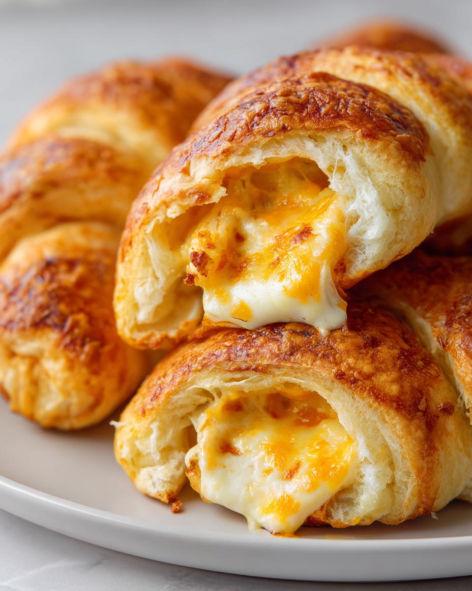 Close-up of golden-brown, flaky pastries filled with melted cheese, perfect for new years eve food.