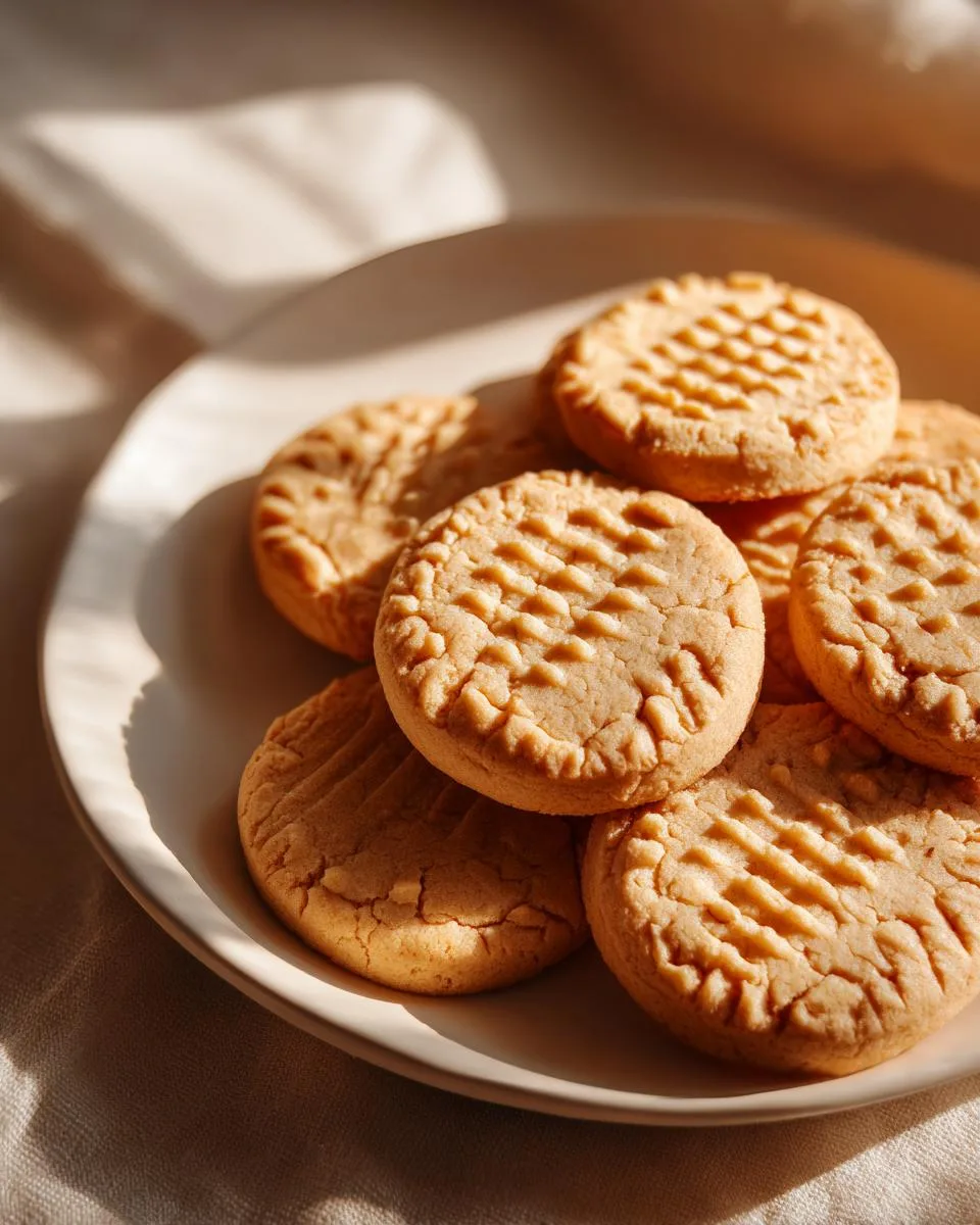 A pile of golden-brown holiday shortbread cookies with a classic crisscross pattern on a white plate.