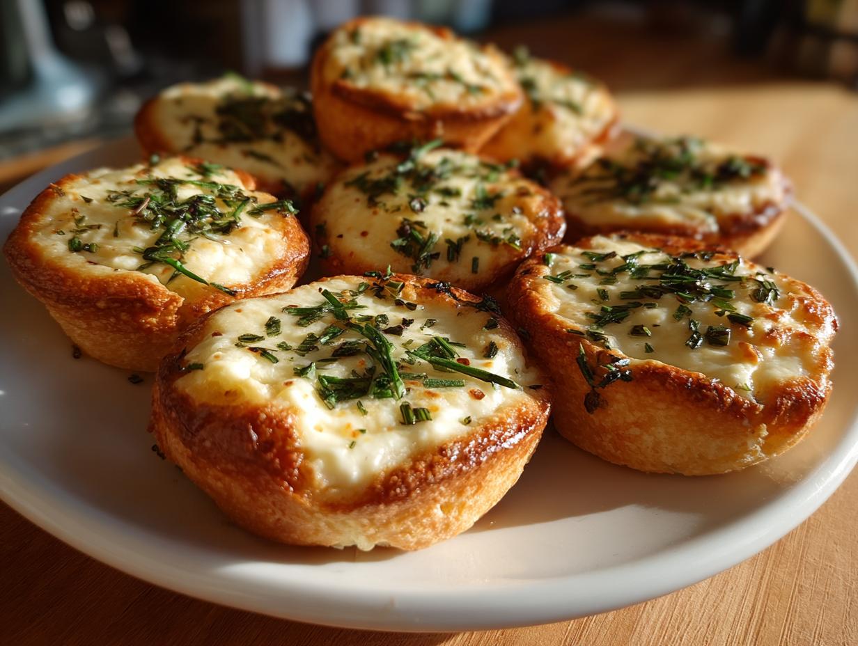 Close-up of golden-brown baked bites topped with melted cheese and chives, perfect for new year's eve party food.