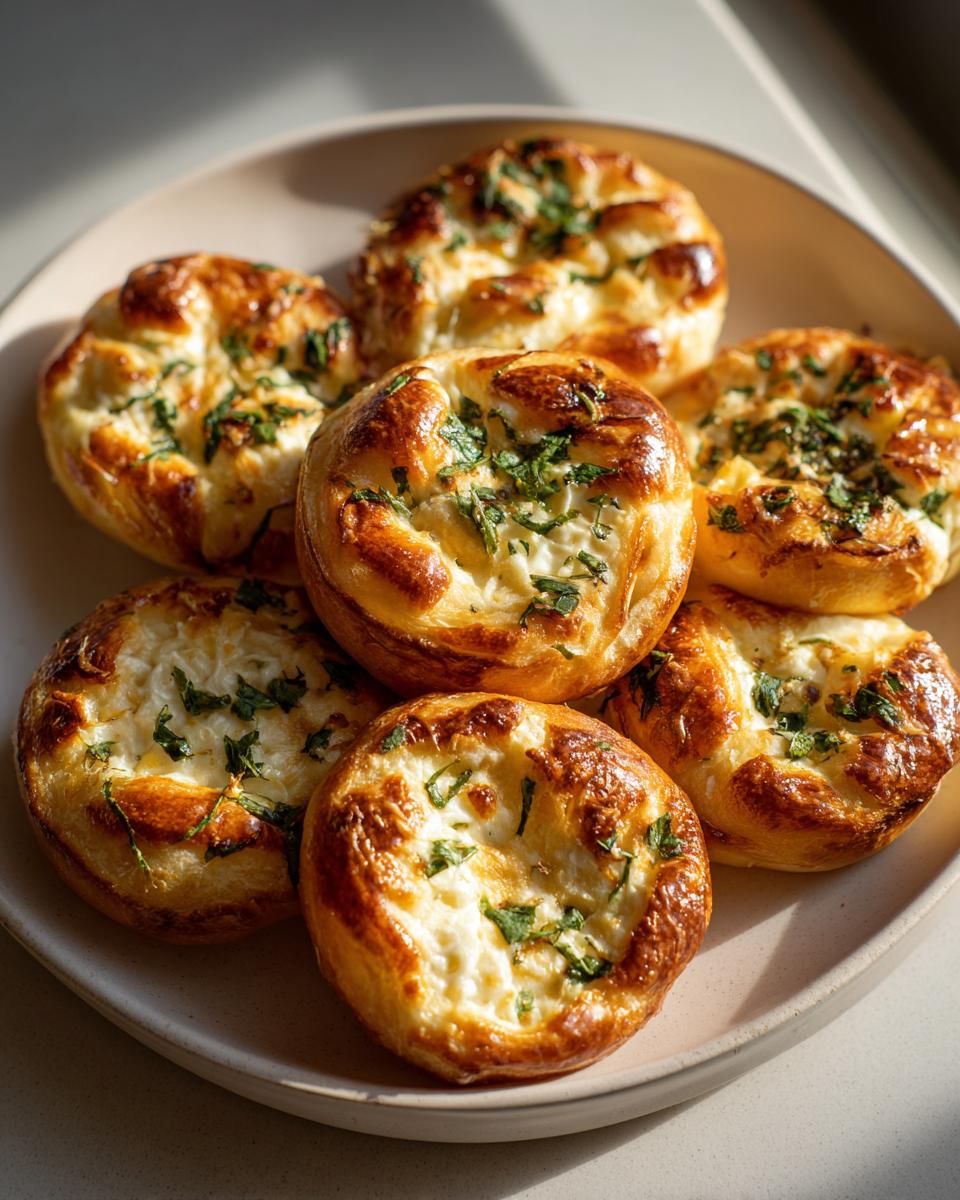 A plate of golden-brown savory bites topped with cheese and herbs, perfect for new year's eve party food.
