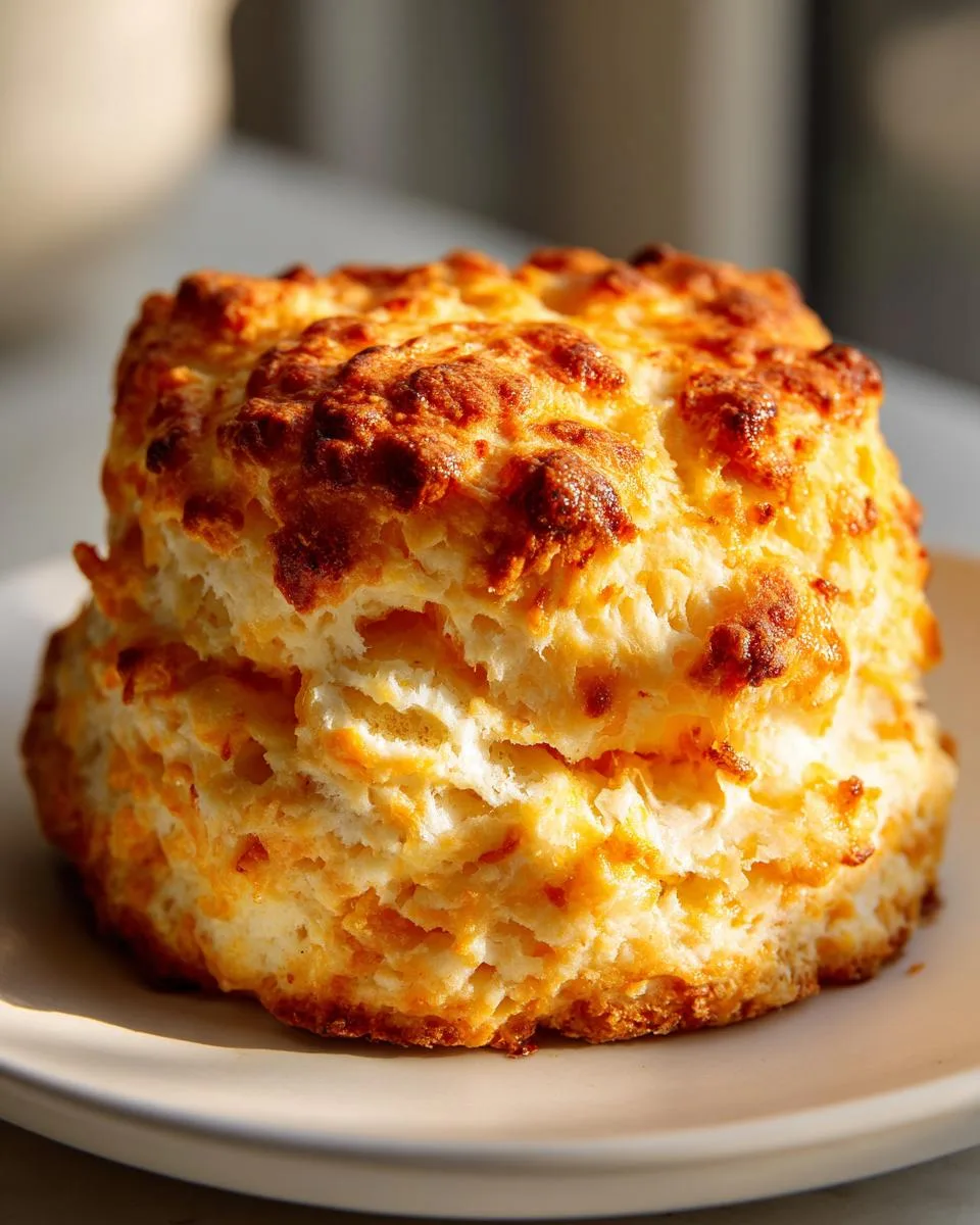 A close-up of a fluffy, golden-brown sweet potato biscuit with visible layers, sitting on a white plate.