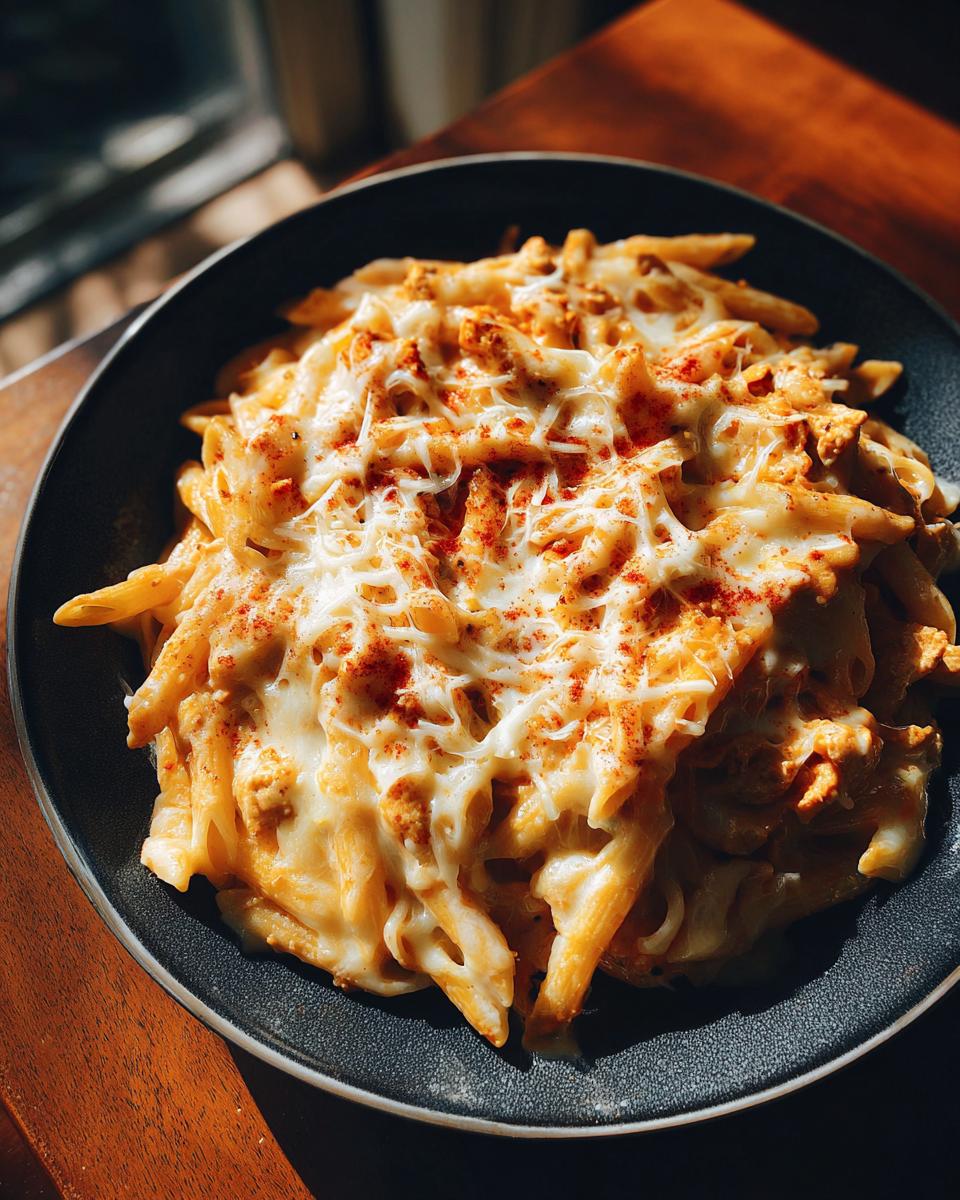 Close-up of cheesy taco pasta with ground turkey and melted cheese on black plate