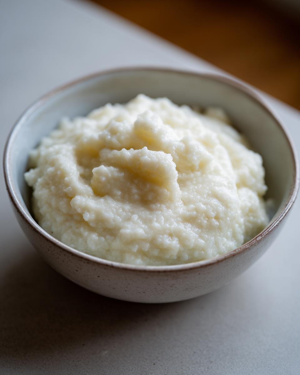 Close-up of creamy homemade vanilla bean rice pudding dessert served in a bowl.