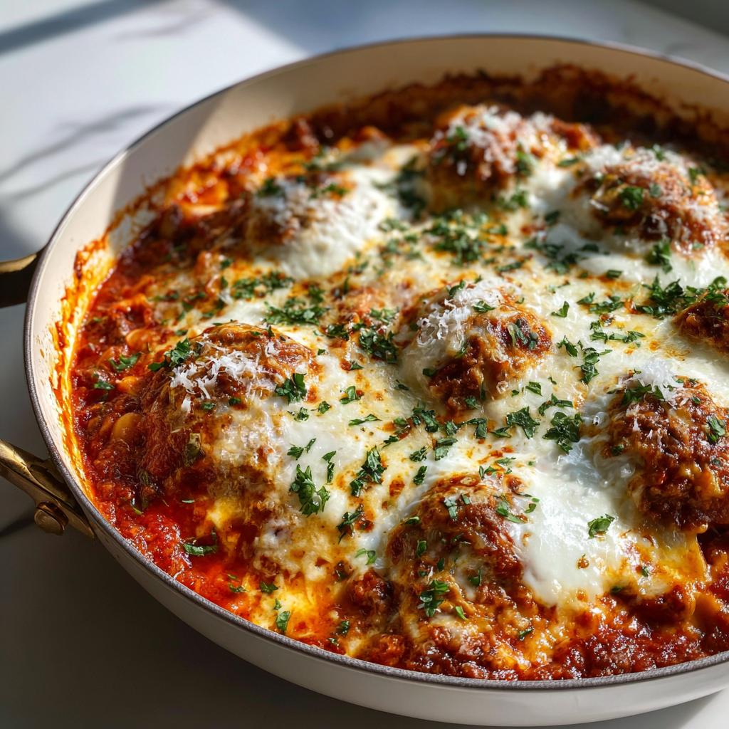 Close-up of easy skillet lasagna with ground beef topped with melted cheese and parsley.