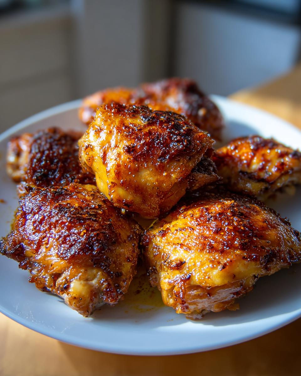 Plate of crispy golden-brown air fryer chicken thighs, perfect air fryer chicken recipes for iftar