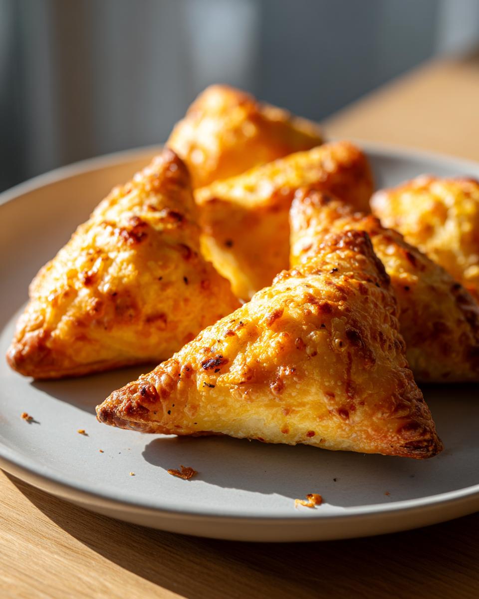 Golden crispy mini samosa bites air fryer served on a gray plate in natural light