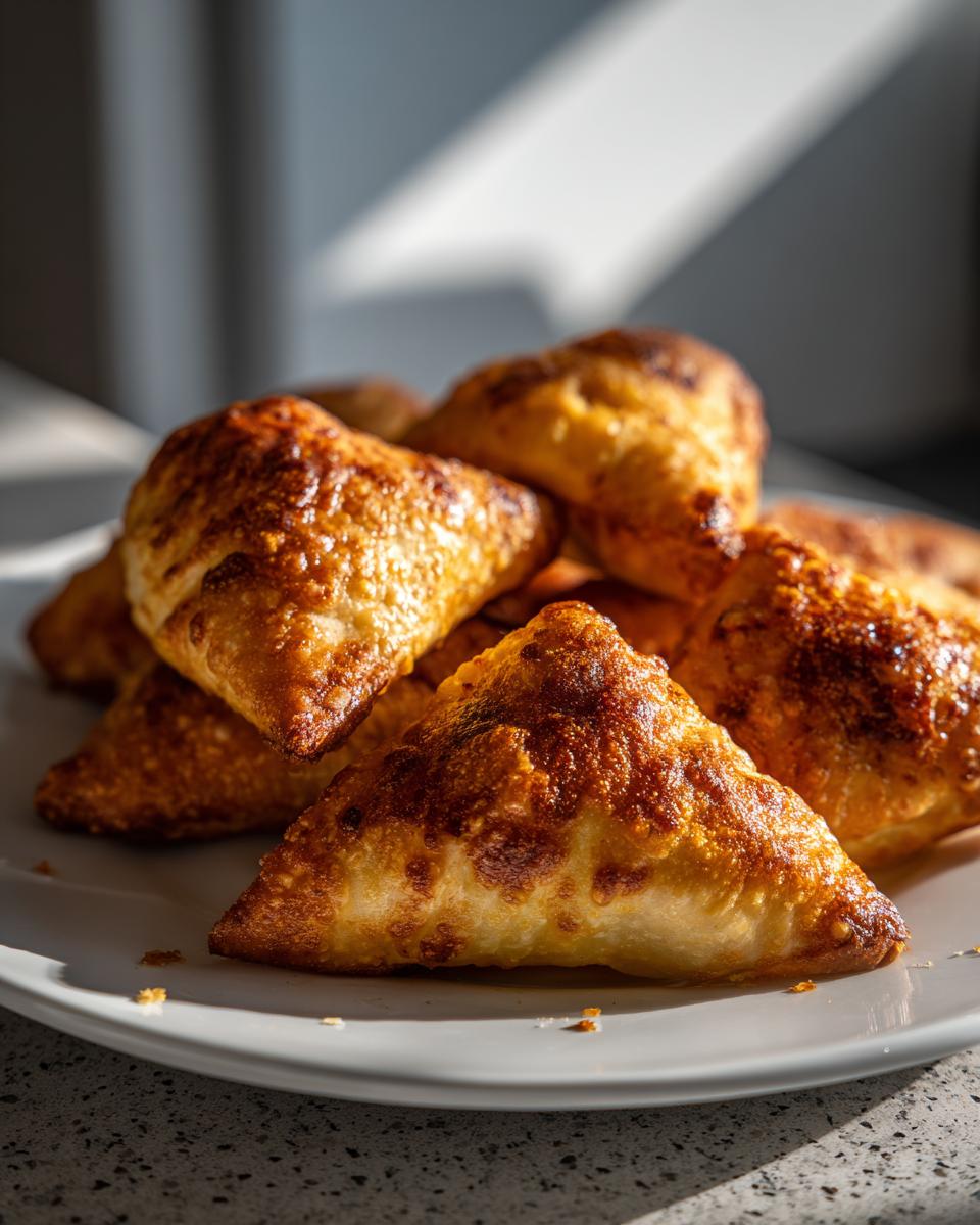 Plate of golden crispy mini samosa bites air fryer cooked and ready to serve