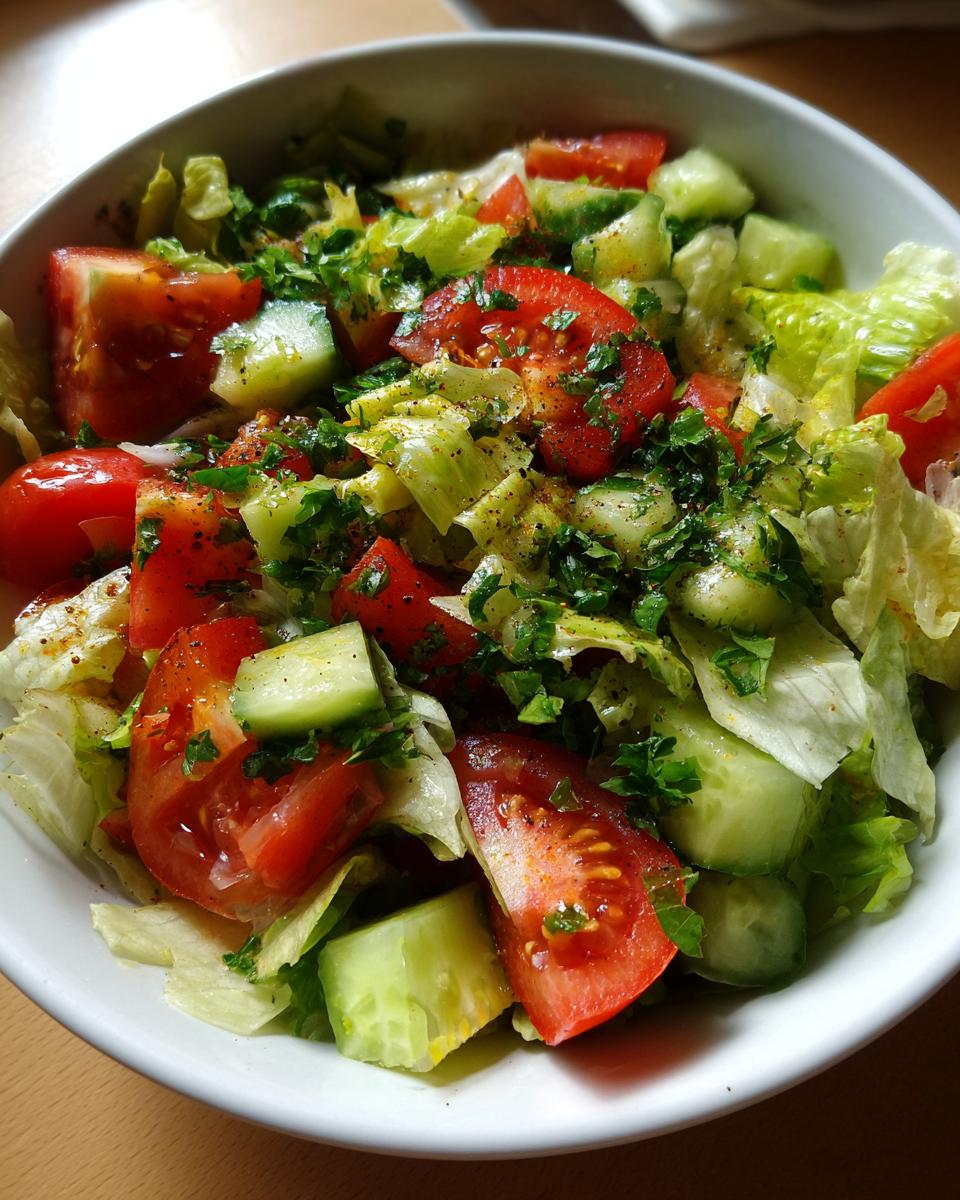 Bowl of fresh vegetable salad with tomatoes, cucumbers, lettuce, and herbs for healthy iftar recipes for weight loss