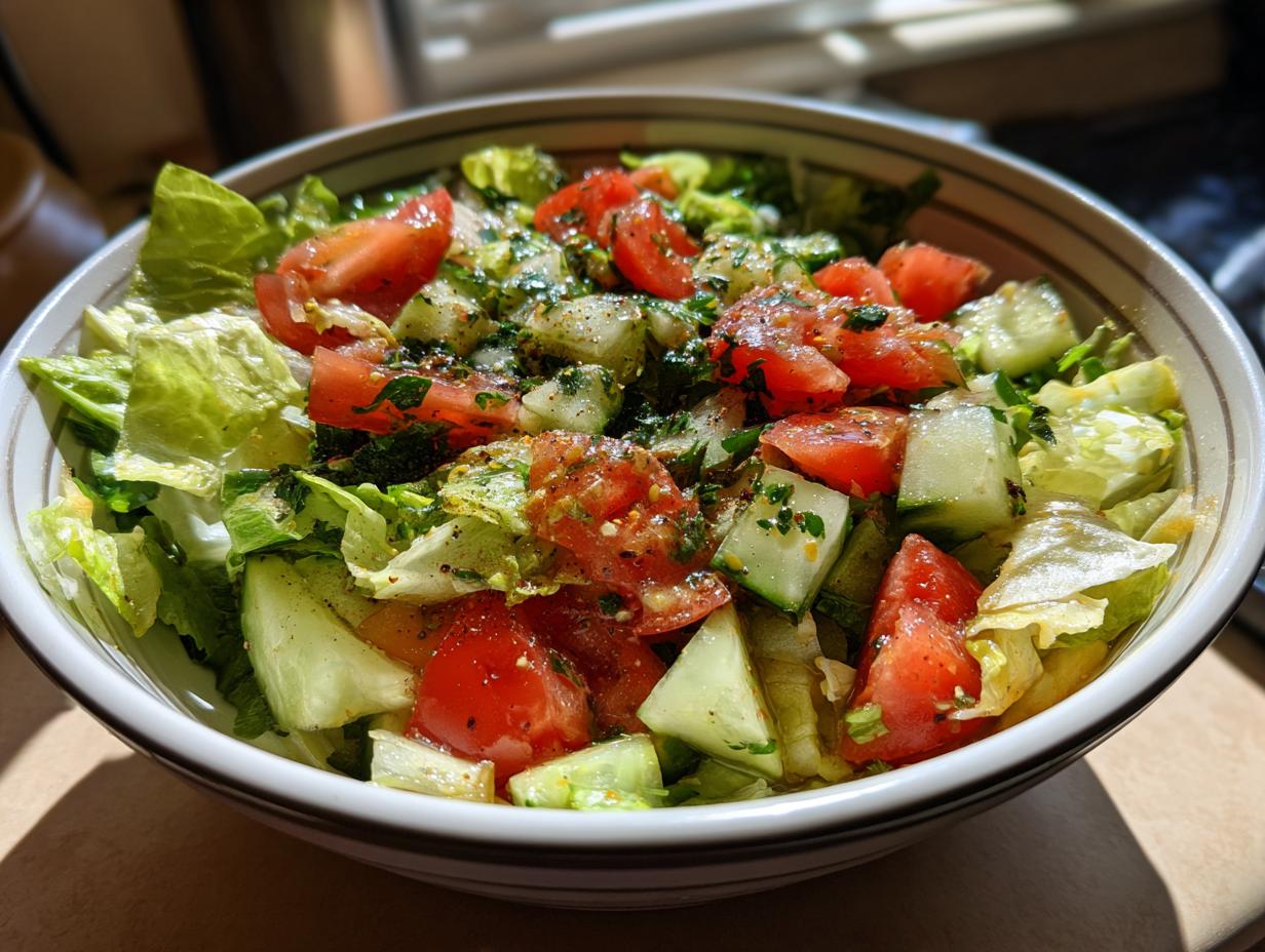 Bowl of fresh salad with lettuce, tomatoes, cucumbers, and herbs for healthy iftar recipes for weight loss
