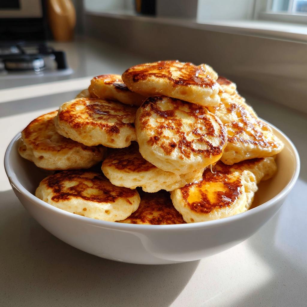 Close-up of a bowl filled with golden brown ramadan pancake cereal suhoor stacked high