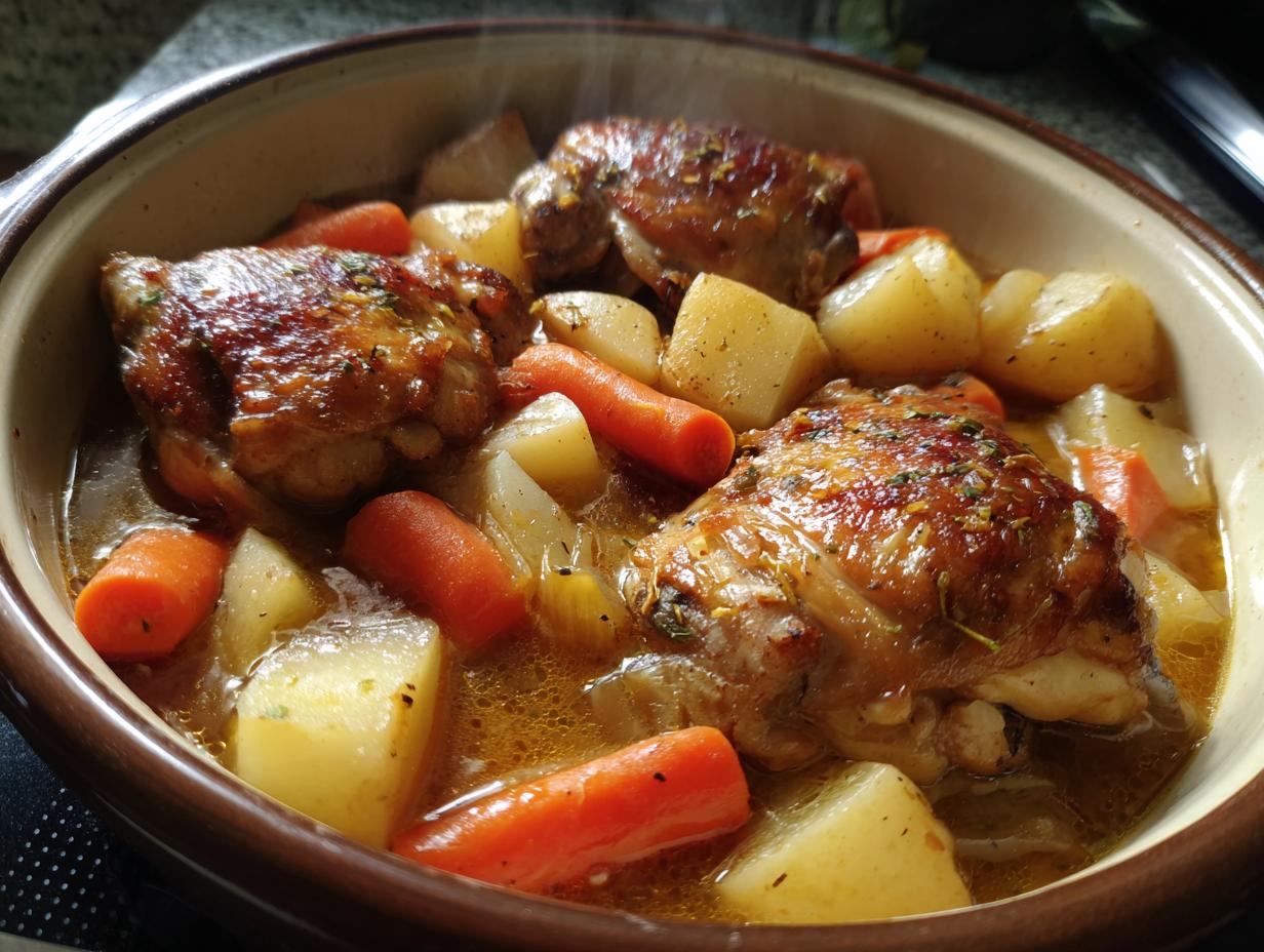 Slow cooker chicken stew with carrots and potatoes, perfect for ramadan slow cooker dinner recipes