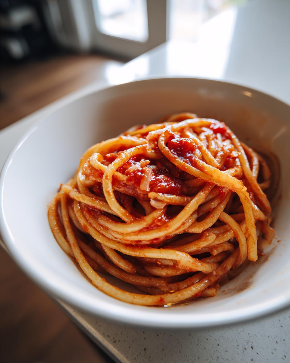 Bowl of spaghetti coated in tomato sauce, showcasing easy pasta recipes.