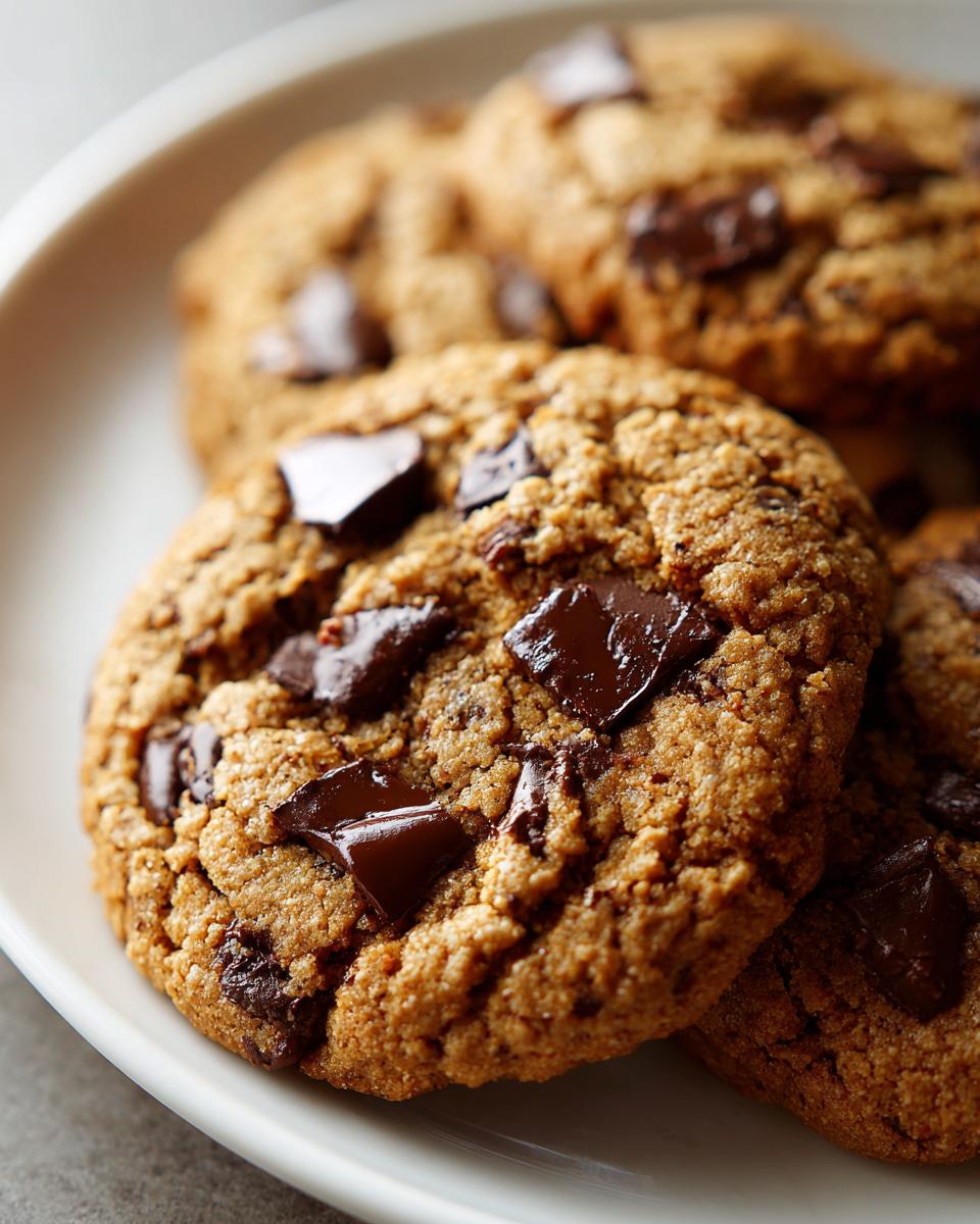 Close-up of chewy cookie recipes featuring chocolate chunk cookies on a white plate.