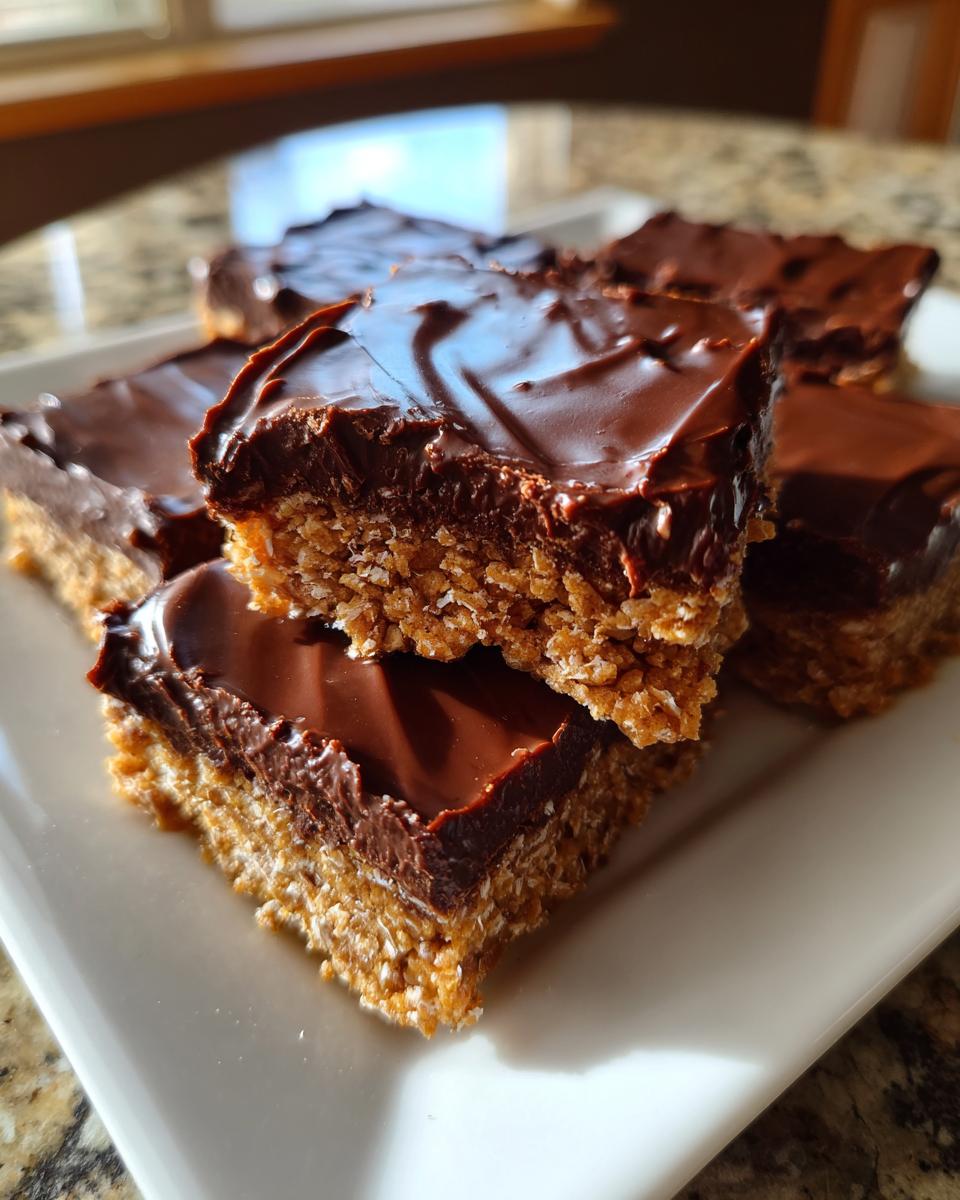 Stacked chocolate covered graham squares with a glossy chocolate layer on top.