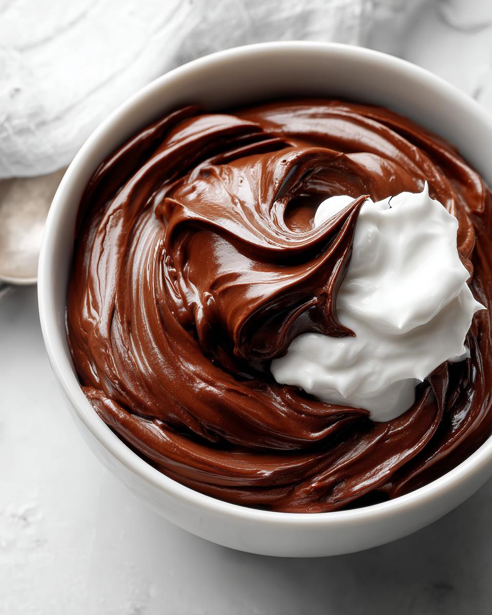 A bowl of creamy chocolate mousse topped with a dollop of whipped cream, showcasing easy chocolate desserts.