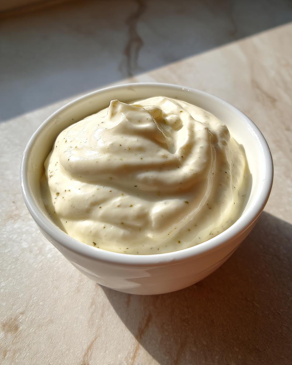 Close-up of creamy dip in a white bowl with visible seasoning for easy dip recipes