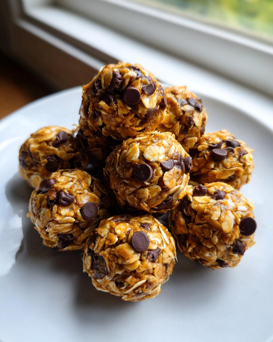 Plate of chocolate chip oat energy bites as healthy snack recipes