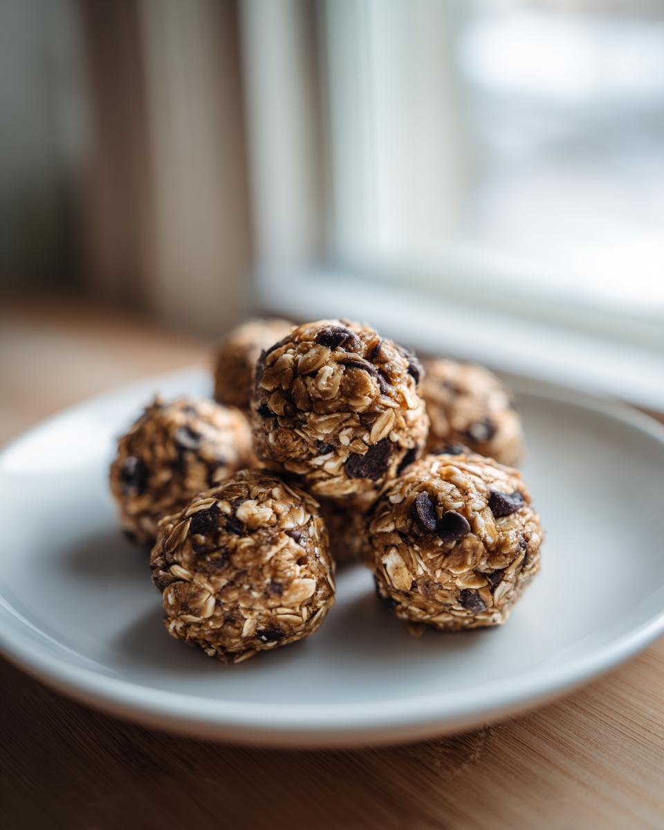 Plate of oatmeal energy bites with chocolate chips, a healthy snack recipes option.