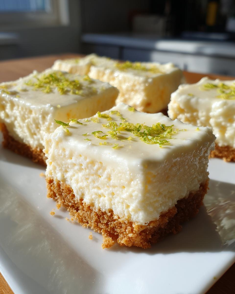 Mini key lime dessert bites with creamy topping and graham cracker crust garnished with lime zest