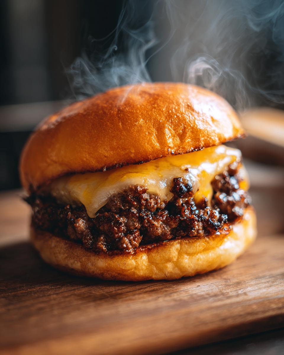 Close-up of a steaming cheeseburger with melted cheese on a brioche bun for family friendly dinner recipes