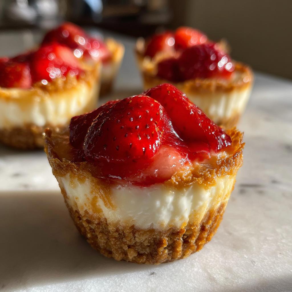 Strawberry pretzel dessert cups topped with fresh strawberries on a marble surface