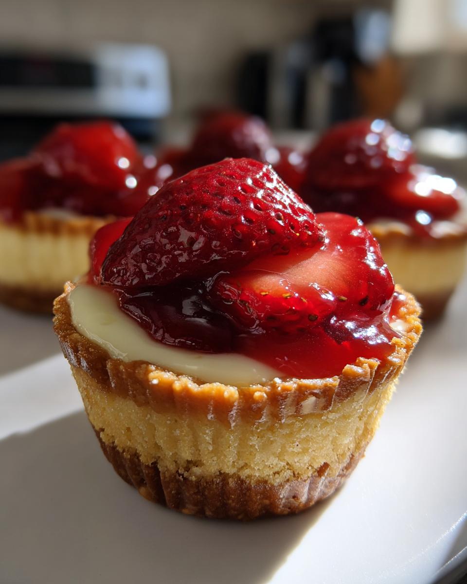Strawberry pretzel dessert cups topped with glazed fresh strawberries on a white plate