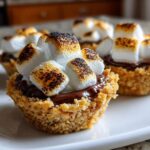 Close-up of toasted mini smores dessert cups with melted chocolate and browned marshmallows